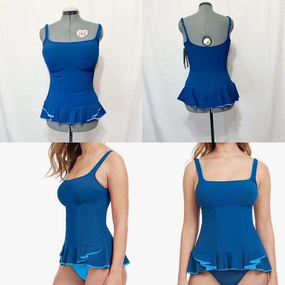 Profile By Gottex NWT Sz 38D Petrol Belle Curve Square Neck Tankini Swim Top - Picture 4 of 10